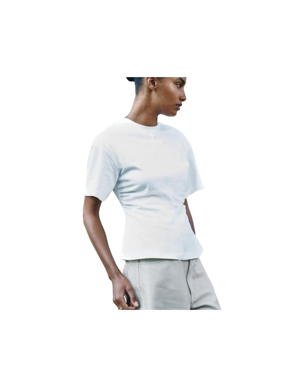 H&M White Fitted Peplum Tee Women Medium Minimalist Soft Girl Baby Tee Top NWT